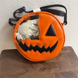 Pumpkin Face Crossbody Bag - Orange and Black